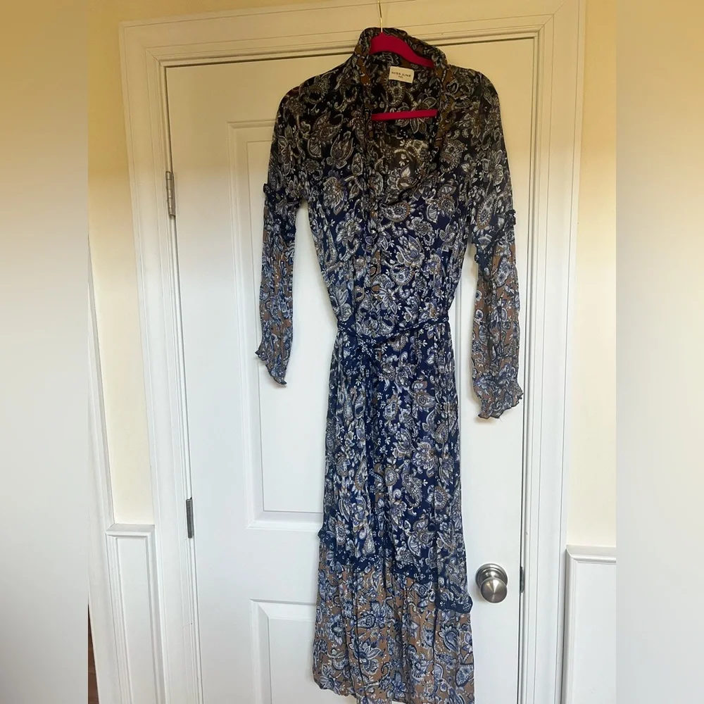 Miss June Paris Blue Floral Dress OS - Picture 2 of 9